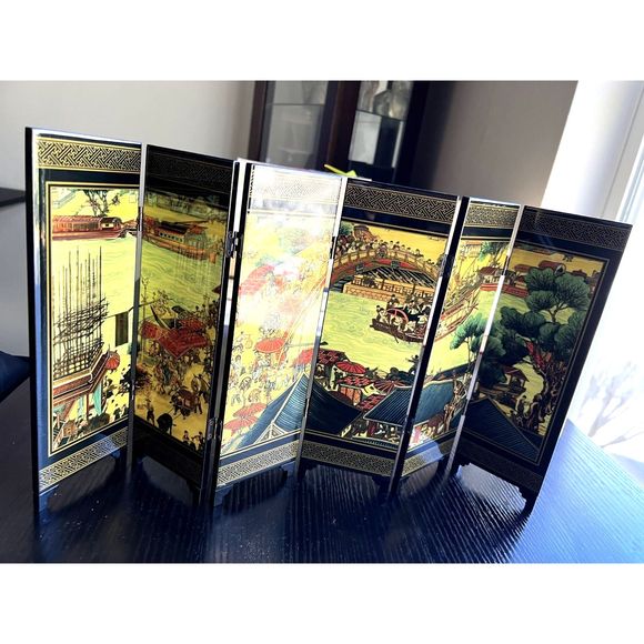 6 panel folding screen, Chinese Symphonic Picture Riverside Scene - Picture 4 of 15